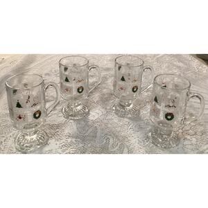 Vintage Set of 4 Culver Mid Century Christmas Potpourri Footed Mugs #4031